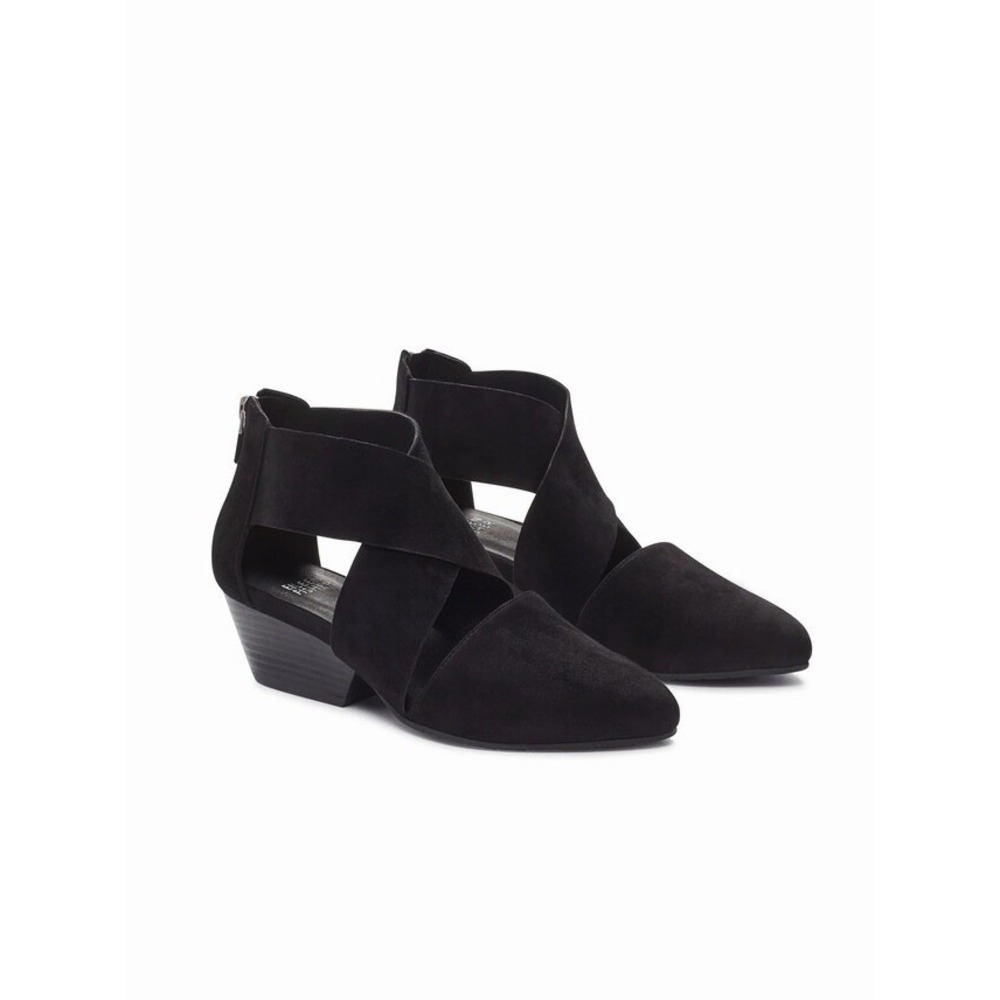 Eileen Fisher Black Suede Vera Pump Wrap Ankle Strap & Zipper Heel Size 5